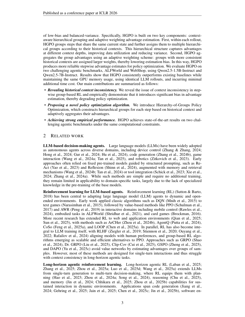 HGPO 框架示意页：多层 group 处理上下文不一致问题